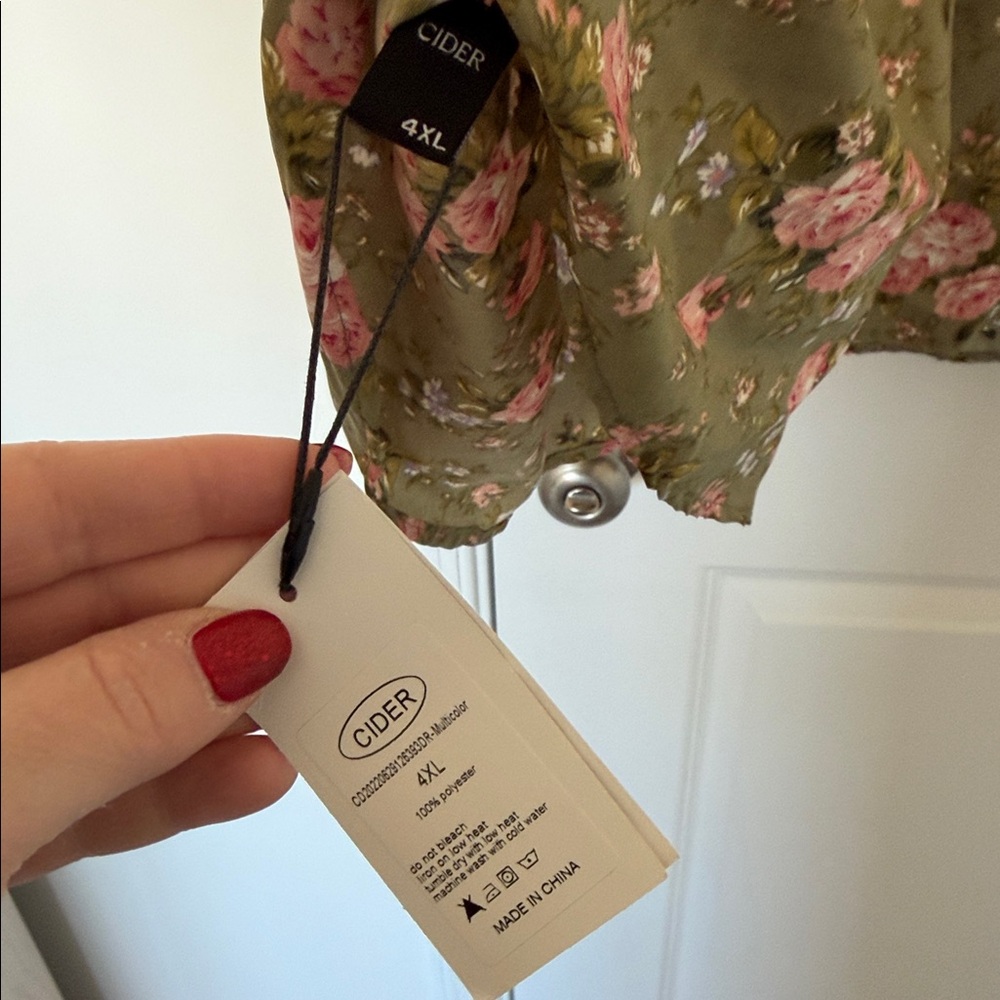 NWT Cider Floral Square-Neck Mini Dress - Olive with Pink Roses - Picture 4 of 4
